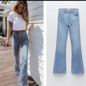 Zara Flare Fit High Rise Stretch Jeans in Light Blue Wash Women’s Size 2